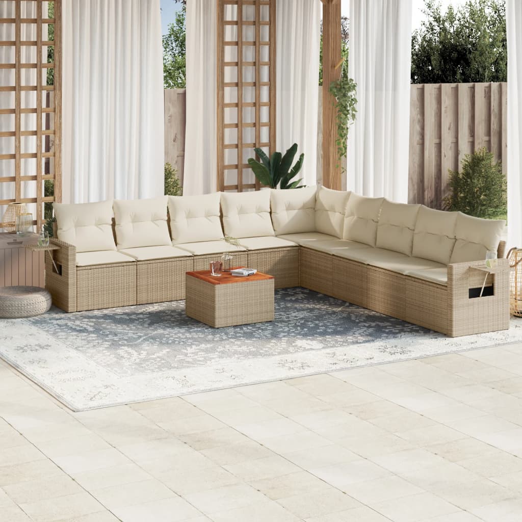 Set Divano da Giardino 10 pz con Cuscini Beige in Polyrattancod mxl 91177