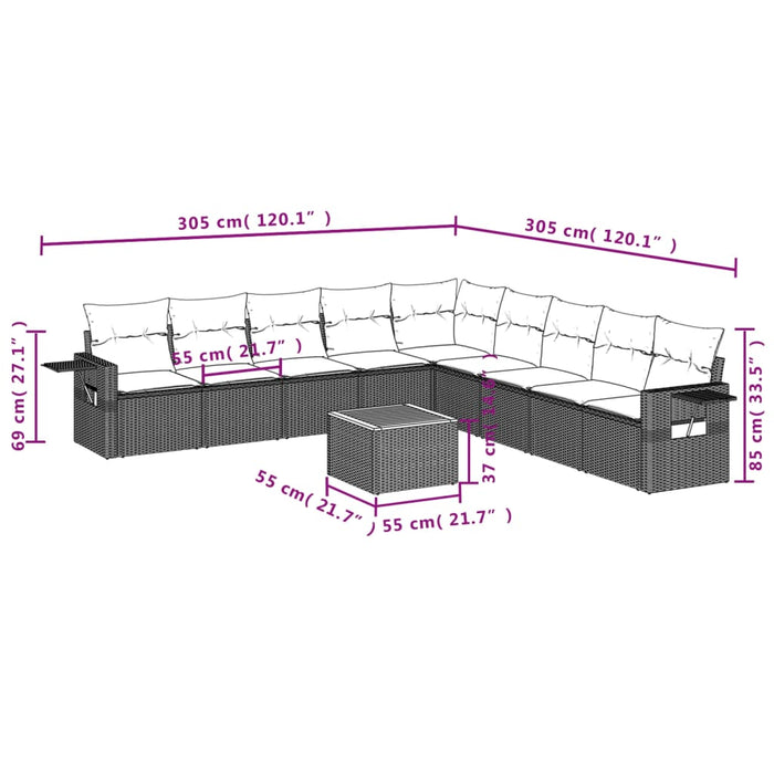 Set Divano da Giardino 10 pz con Cuscini Grigio in Polyrattancod mxl 92180