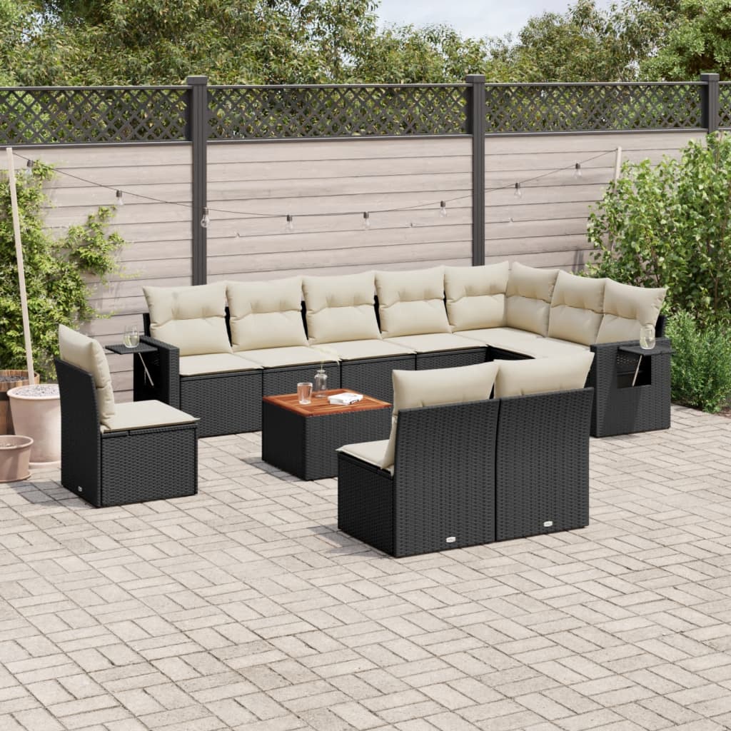 Set Divani da Giardino 11 pz con Cuscini in Polyrattan Nero 3256945