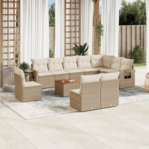 Set Divani da Giardino 11 pz con Cuscini Beige in Polyrattan 3256947