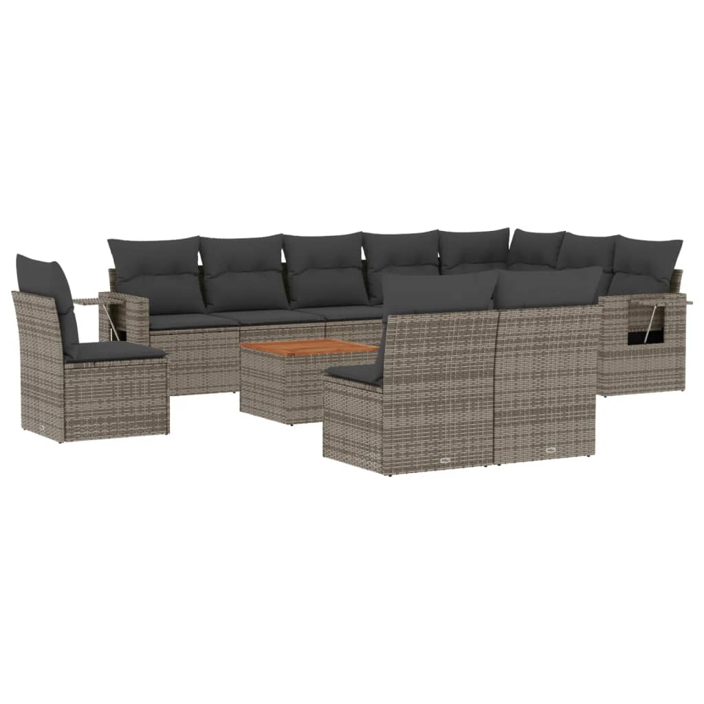 Set Divani da Giardino 11 pz con Cuscini in Polyrattan Grigio 3256949