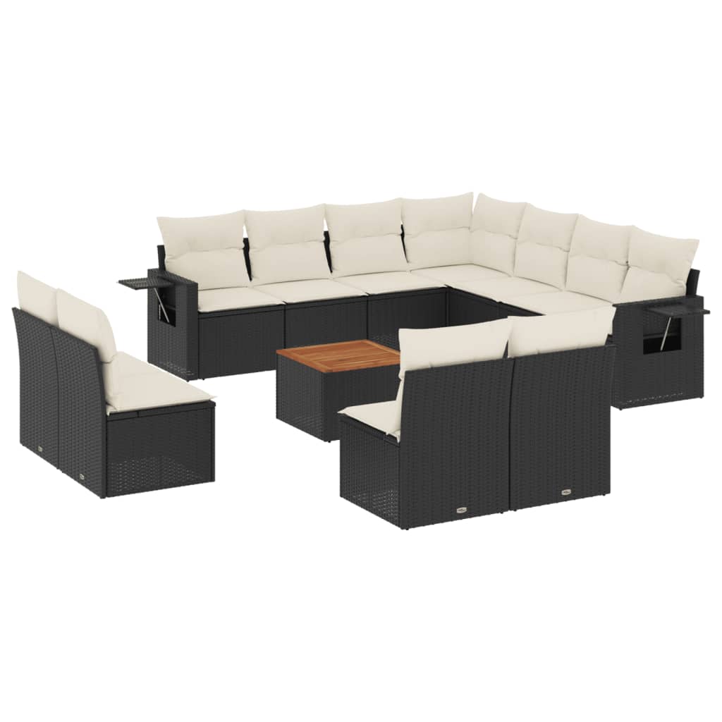 Set Divani da Giardino 12 pz con Cuscini Nero in Polyrattan 3256952