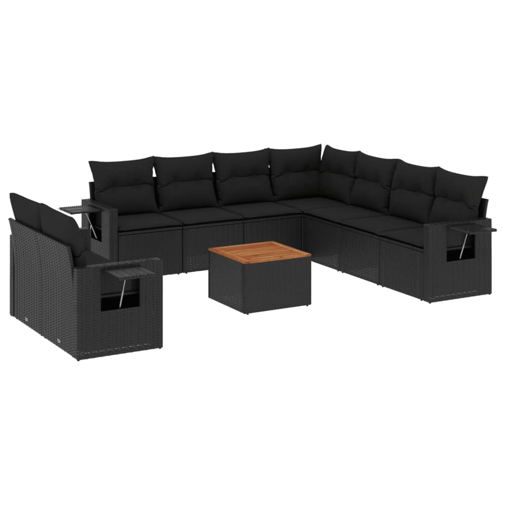 Set Divani da Giardino 10pz con Cuscini in Polyrattan Nero 3256958