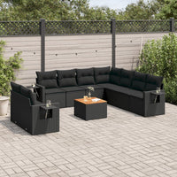 Set Divani da Giardino 10pz con Cuscini in Polyrattan Nero 3256958