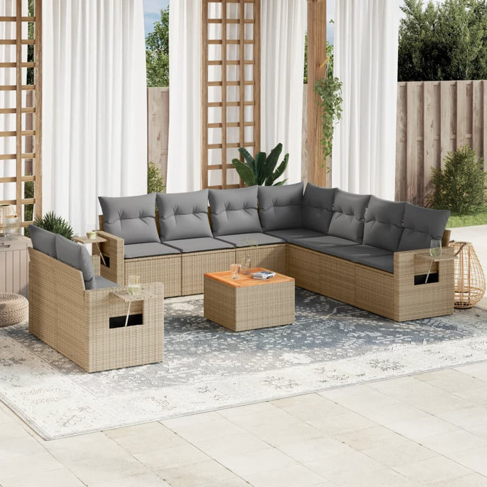 Set Divano da Giardino 10 pz con Cuscini Beige Misto Polyrattancod mxl 113167