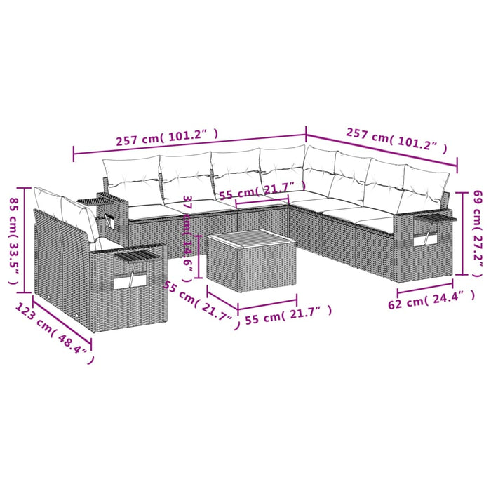 Set Divano da Giardino 10 pz con Cuscini Grigio in Polyrattancod mxl 92851