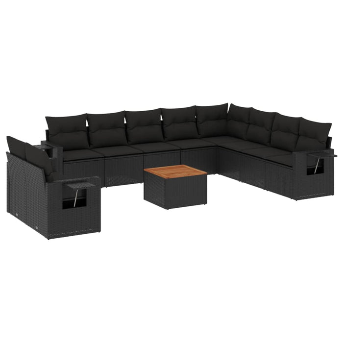 Set Divani da Giardino 11 pz con Cuscini in Polyrattan Nero 3256965