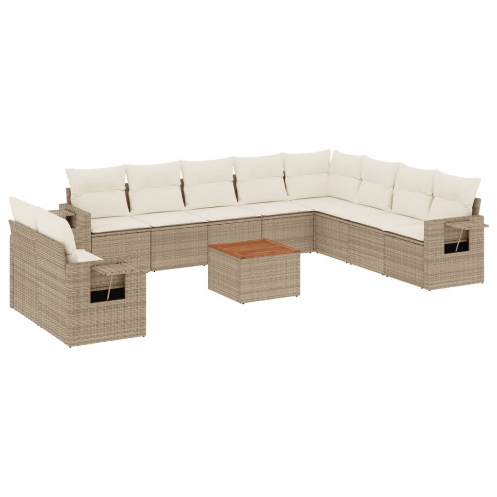 Set Divani da Giardino 11 pz con Cuscini Beige in Polyrattan 3256968