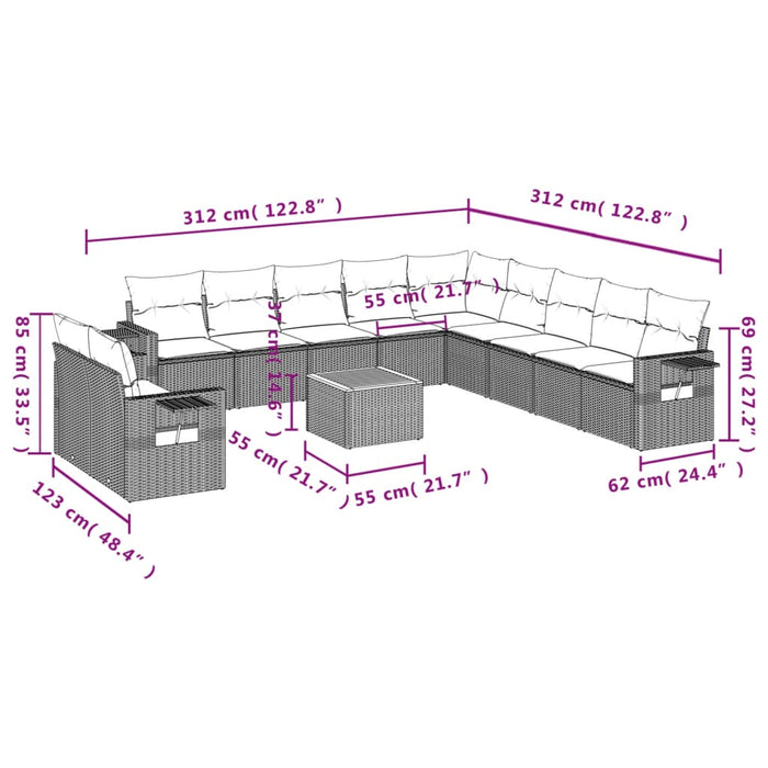 Set Divano da Giardino 12 pz con Cuscini Beige Misto Polyrattan 3256976