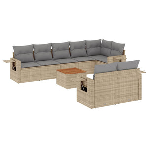 Set Divano da Giardino 9 pz con Cuscini Beige Misto Polyrattan 3256983