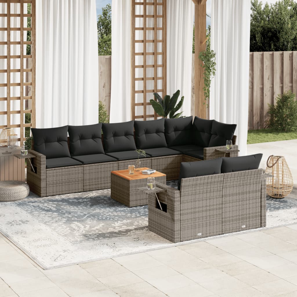 Set Divano da Giardino 9 pz con Cuscini Grigio in Polyrattan 3256984