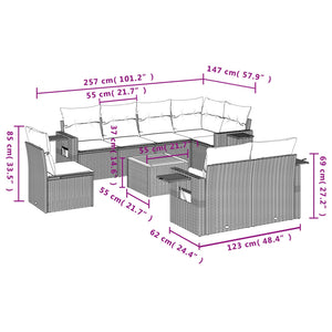 Set Divano da Giardino 9 pz con Cuscini Beige in Polyrattan 3256989