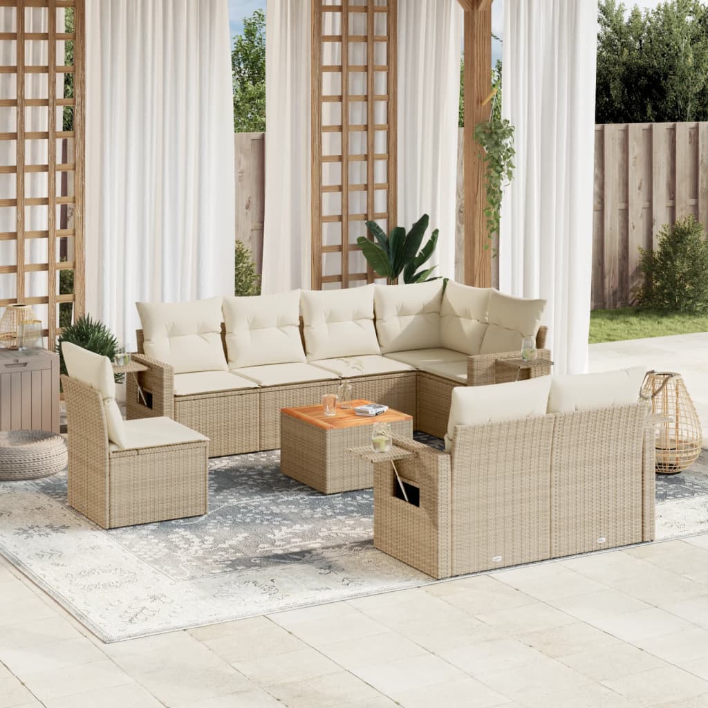 Set Divano da Giardino 9 pz con Cuscini Beige in Polyrattan 3256989