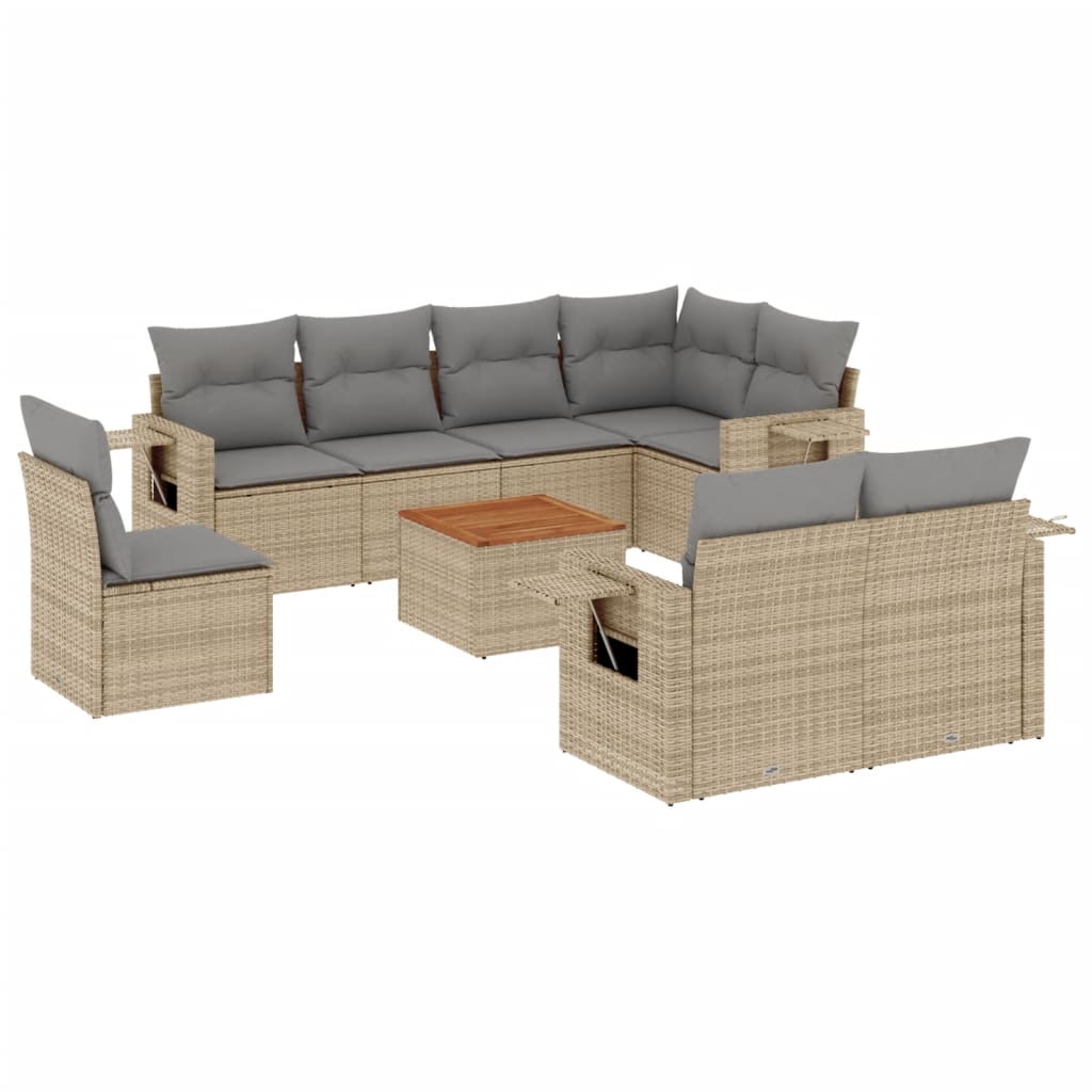 Set Divano da Giardino 9 pz con Cuscini Beige Misto Polyrattan 3256990