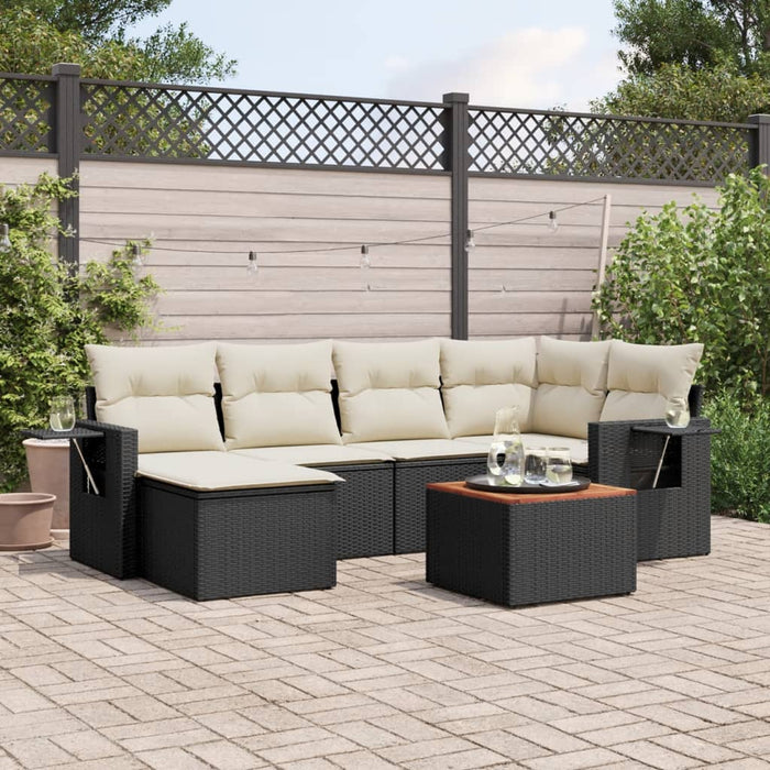 Set Divani da Giardino con Cuscini 7pz Nero Polyrattan 3256994