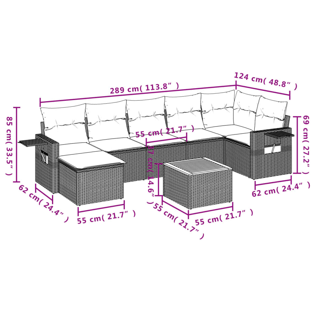 Set Divani da Giardino con Cuscini 8 pz Nero in Polyrattancod mxl 88365