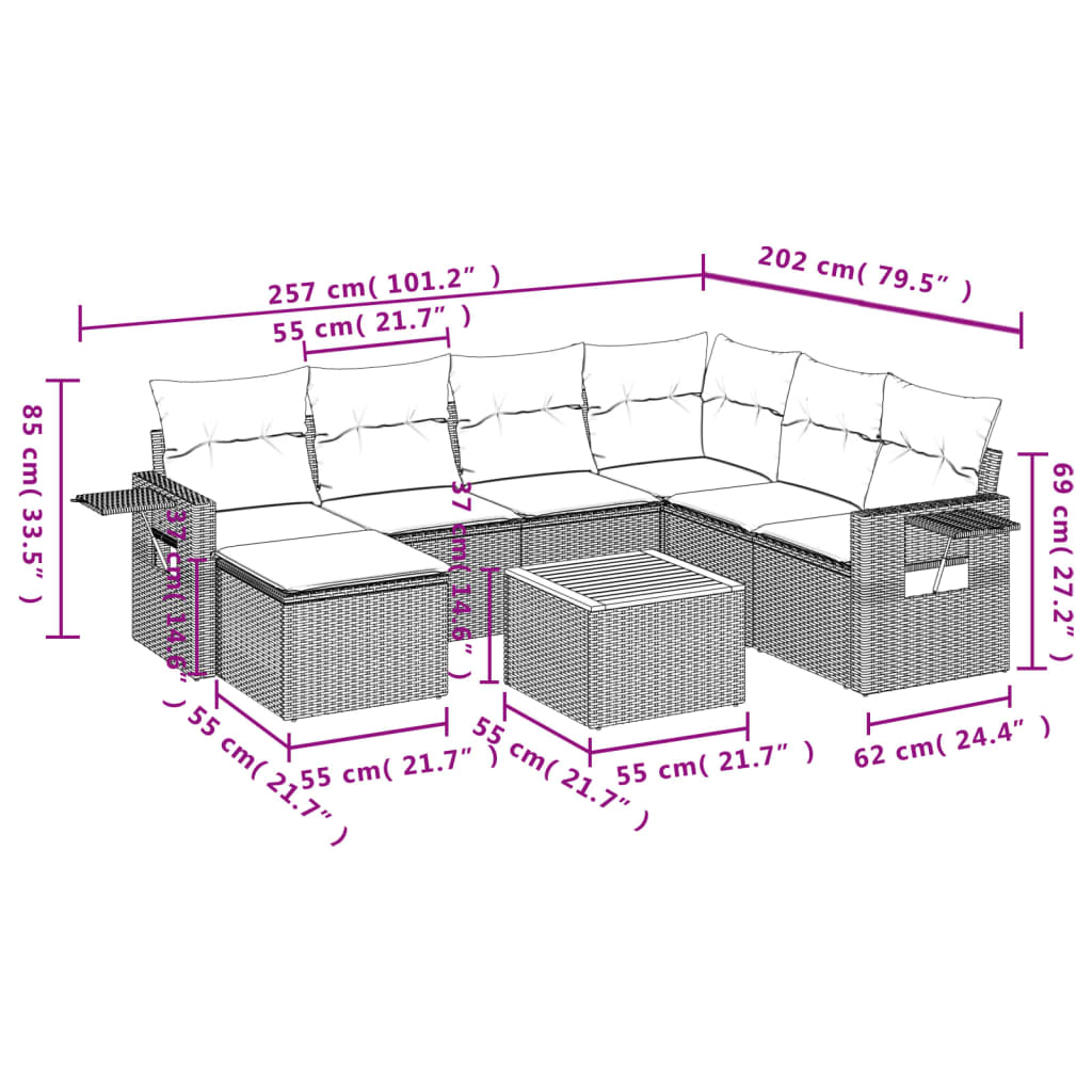 Set Divani da Giardino con Cuscini 8 pz Nero in Polyrattan 3257007