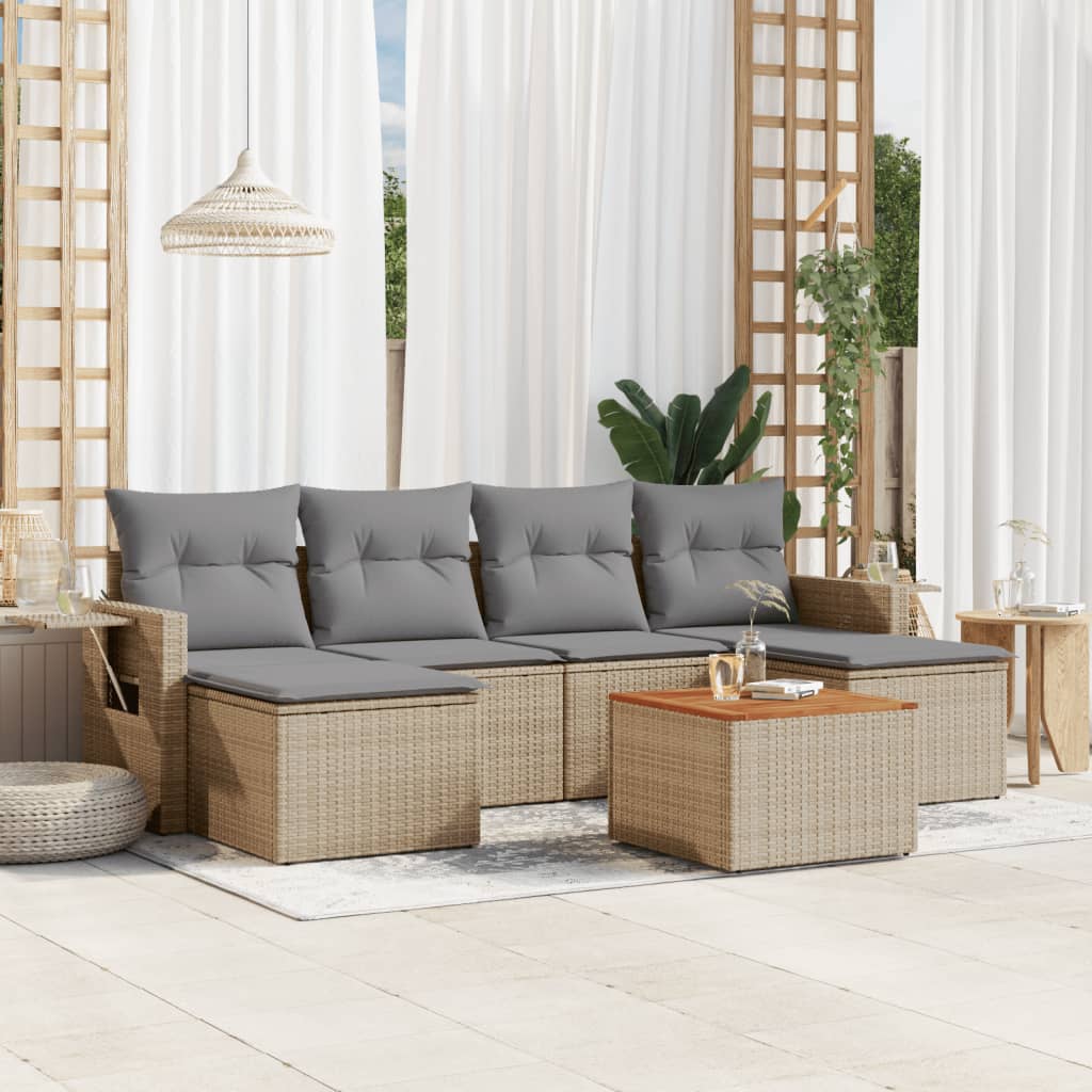 Set Divano da Giardino 7 pz con Cuscini Beige Misto Polyrattan 3257018