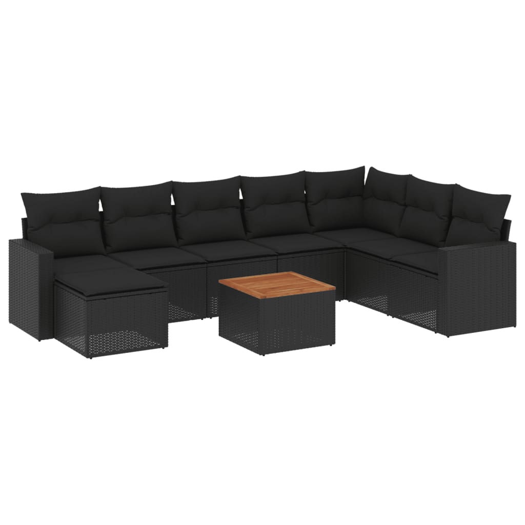 Set Divani da Giardino 9 pz con Cuscini Nero in Polyrattancod mxl 117053