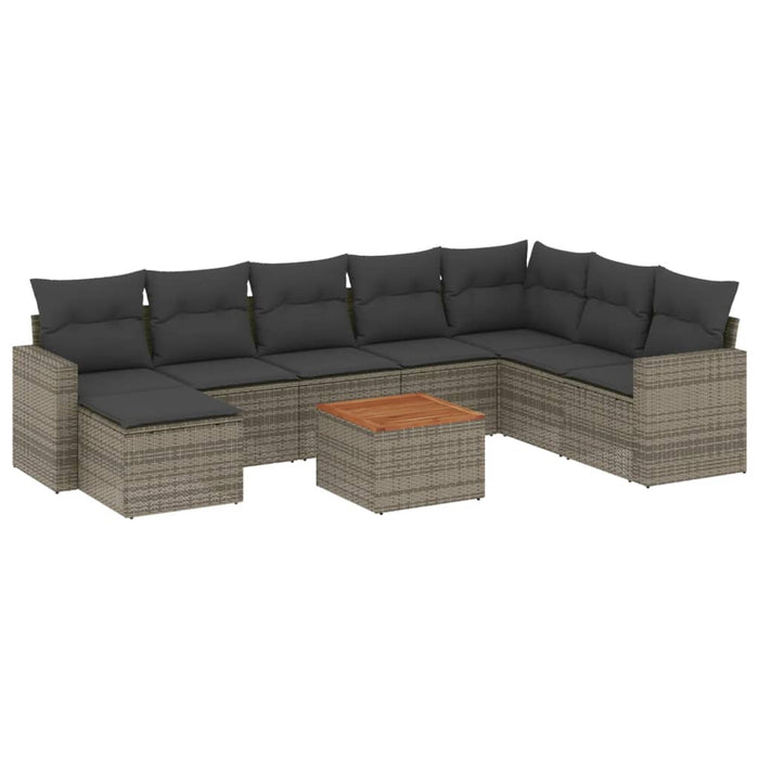 Set Divano da Giardino 9 pz con Cuscini Grigio in Polyrattan 3257033