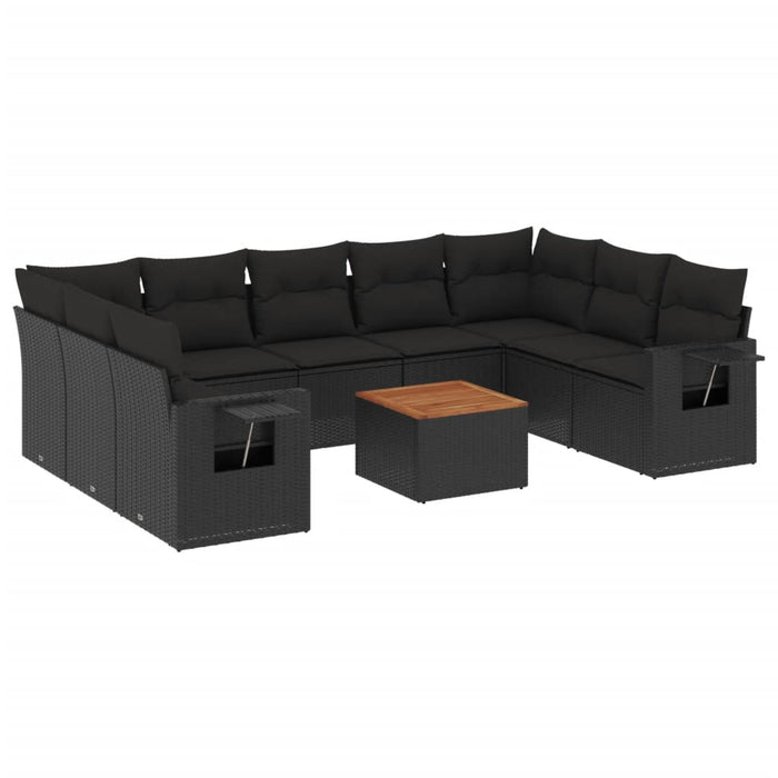 Set Divani da Giardino 10pz con Cuscini in Polyrattan Nero 3257035