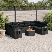 Set Divani da Giardino 10pz con Cuscini in Polyrattan Nero 3257035