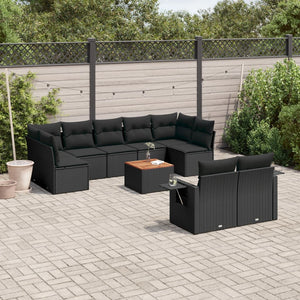 Set Divani da Giardino 10pz con Cuscini in Polyrattan Nero 3257042