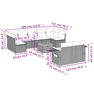 Set Divani da Giardino 10pz con Cuscini in Polyrattan Nerocod mxl 93218