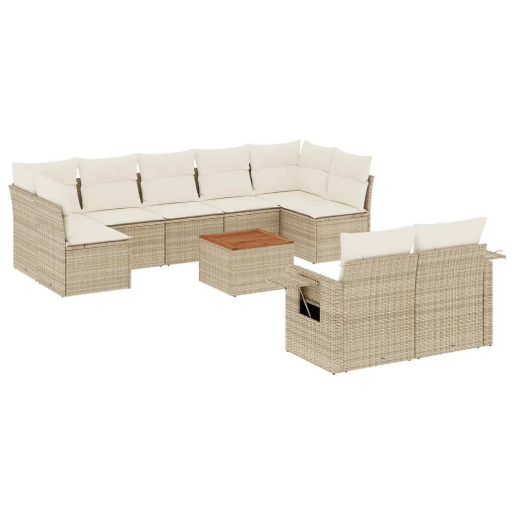 Set Divano da Giardino 10 pz con Cuscini Beige in Polyrattan 3257045