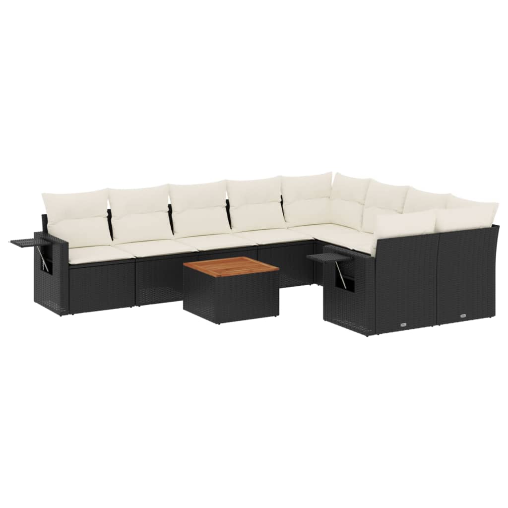 Set Divani da Giardino 10pz con Cuscini in Polyrattan Nero 3257050