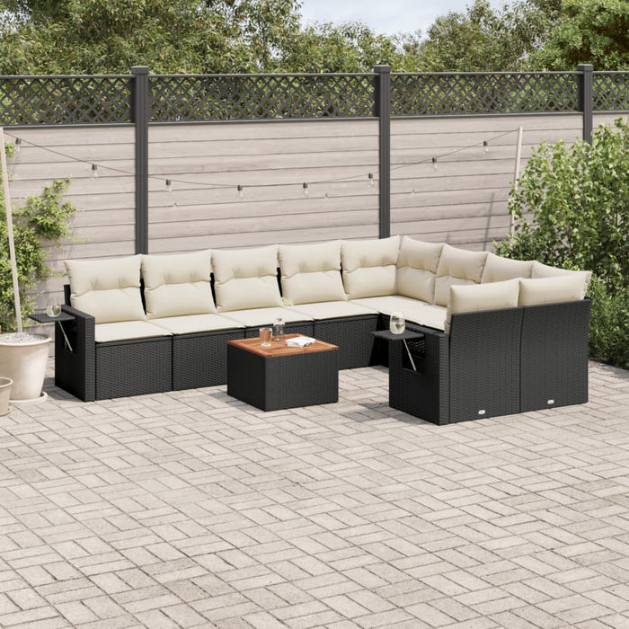 Set Divani da Giardino 10pz con Cuscini in Polyrattan Nero 3257050