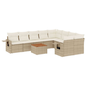 Set Divano da Giardino 10 pz con Cuscini Beige in Polyrattan 3257052