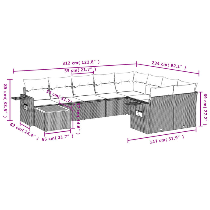 Set Divani da Giardino 10pz con Cuscini in Polyrattan Nerocod mxl 89194