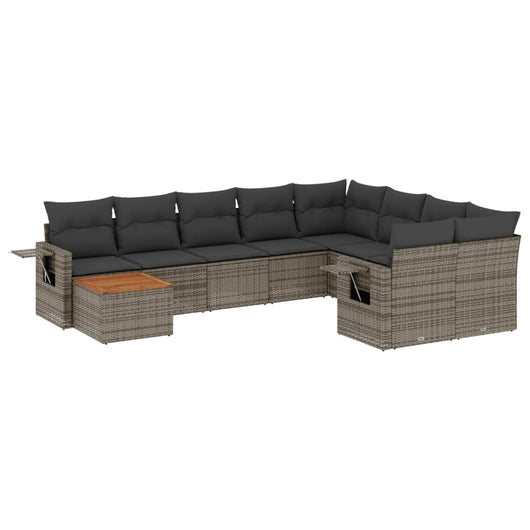 Set Divano da Giardino 10 pz con Cuscini Grigio in Polyrattan 3257061