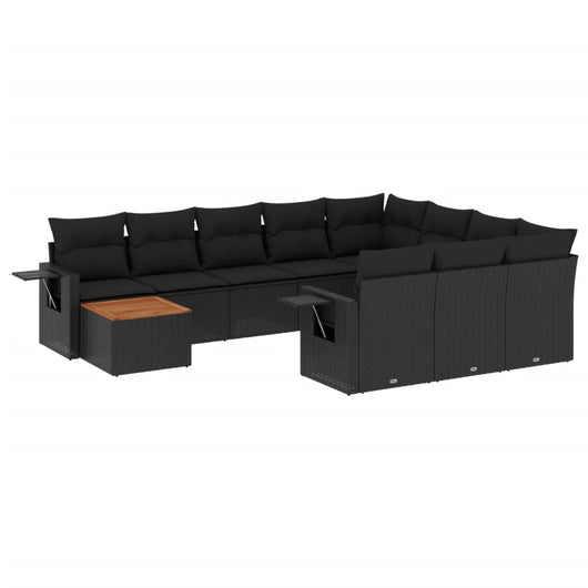 Set Divani da Giardino 11 pz con Cuscini in Polyrattan Nero 3257077