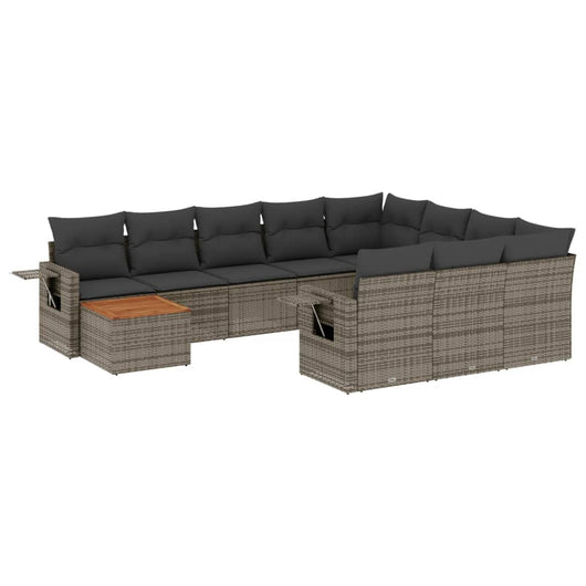 Set Divani da Giardino 11 pz con Cuscini in Polyrattan Grigio 3257082