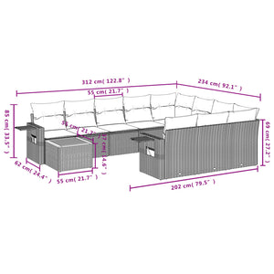 Set Divani da Giardino 11 pz con Cuscini in Polyrattan Grigiocod mxl 113177