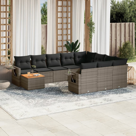 Set Divani da Giardino 11 pz con Cuscini in Polyrattan Grigio 3257082