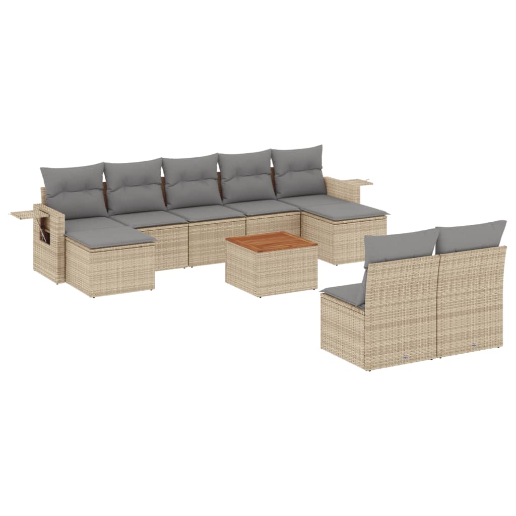 Set Divano da Giardino 10 pz con Cuscini Beige Misto Polyrattan 3257095