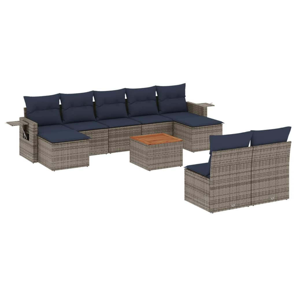 Set Divano da Giardino 10 pz con Cuscini Grigio in Polyrattan 3257096