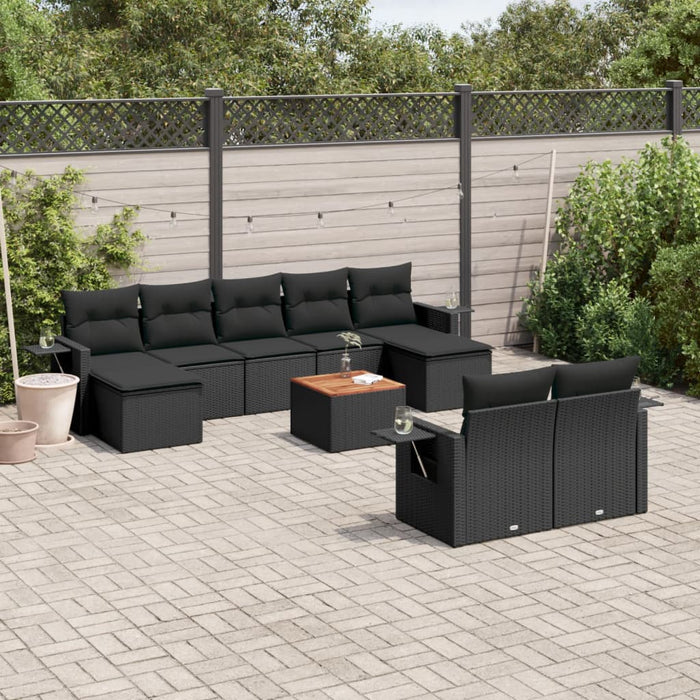 Set Divani da Giardino 10pz con Cuscini in Polyrattan Nero 3257105