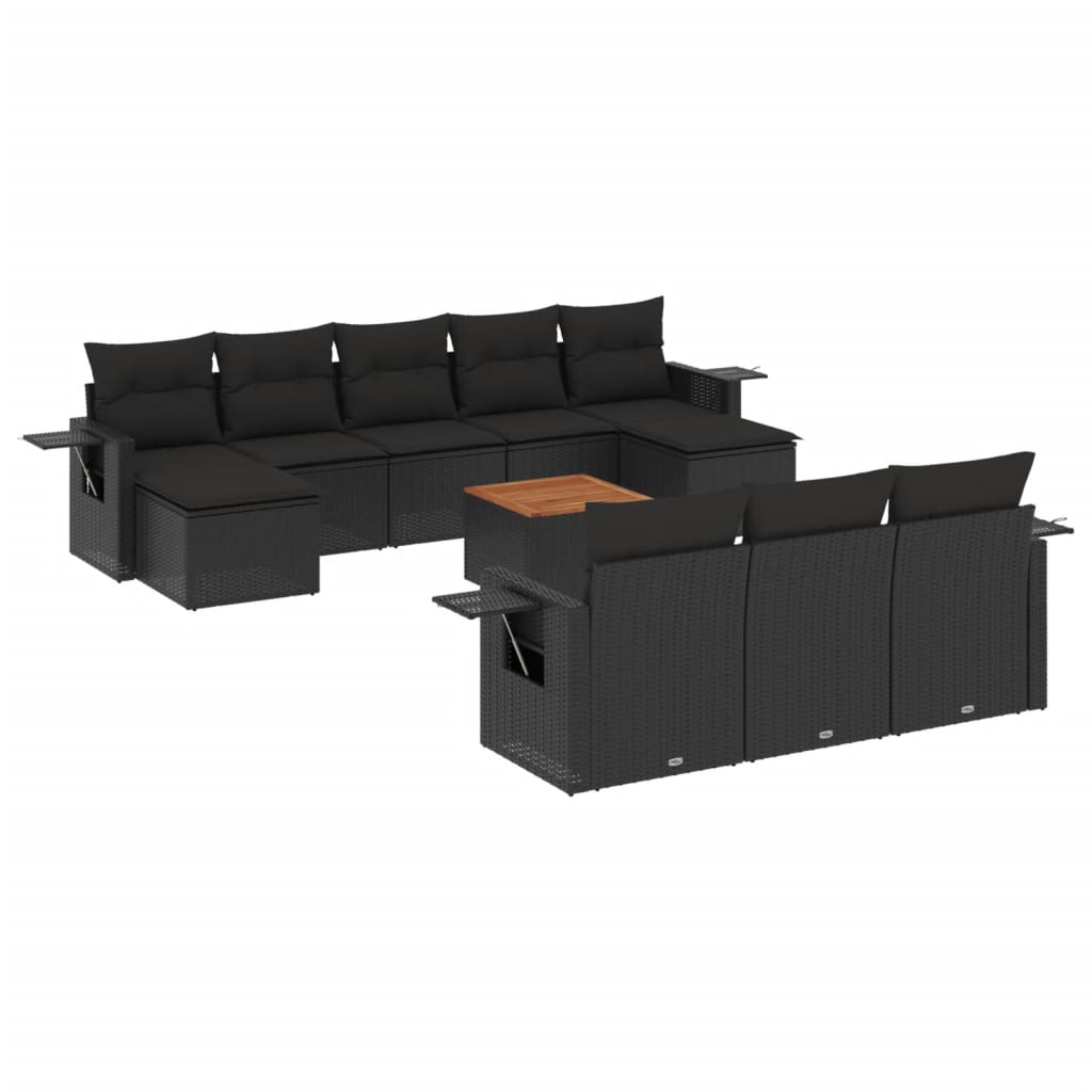 Set Divani da Giardino 11 pz con Cuscini in Polyrattan Nero 3257112