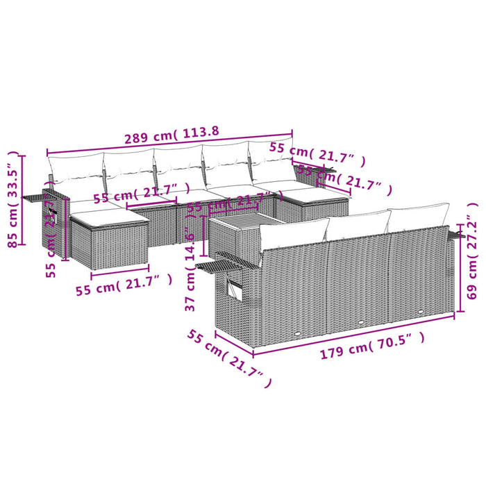 Set Divani da Giardino 11 pz con Cuscini in Polyrattan Grigio 3257117