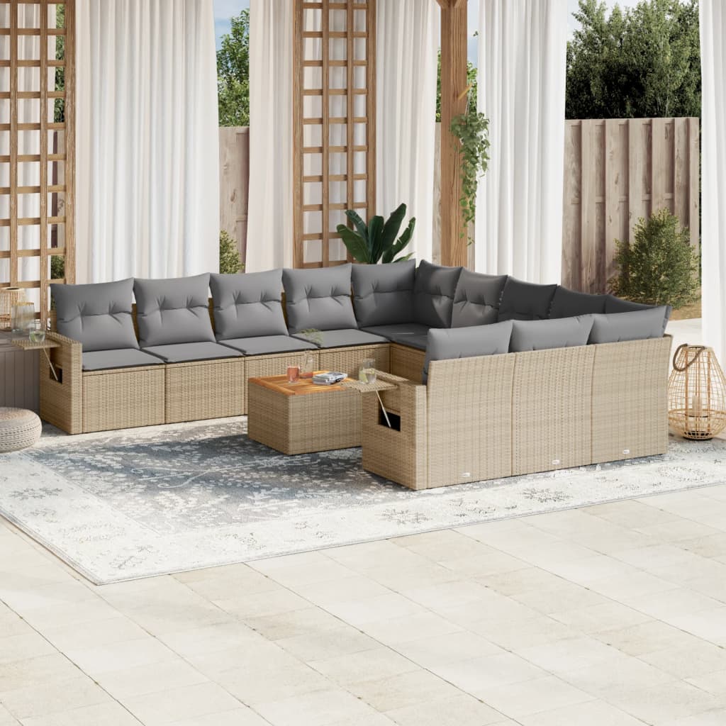 Set Divano da Giardino 12 pz con Cuscini Beige Misto Polyrattan 3257123