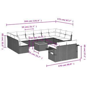 Set Divani da Giardino 13pz con Cuscini Nero in Polyrattancod mxl 117059