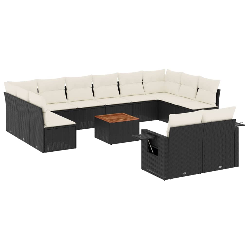 Set Divani da Giardino 13pz con Cuscini Nero in Polyrattan 3257127