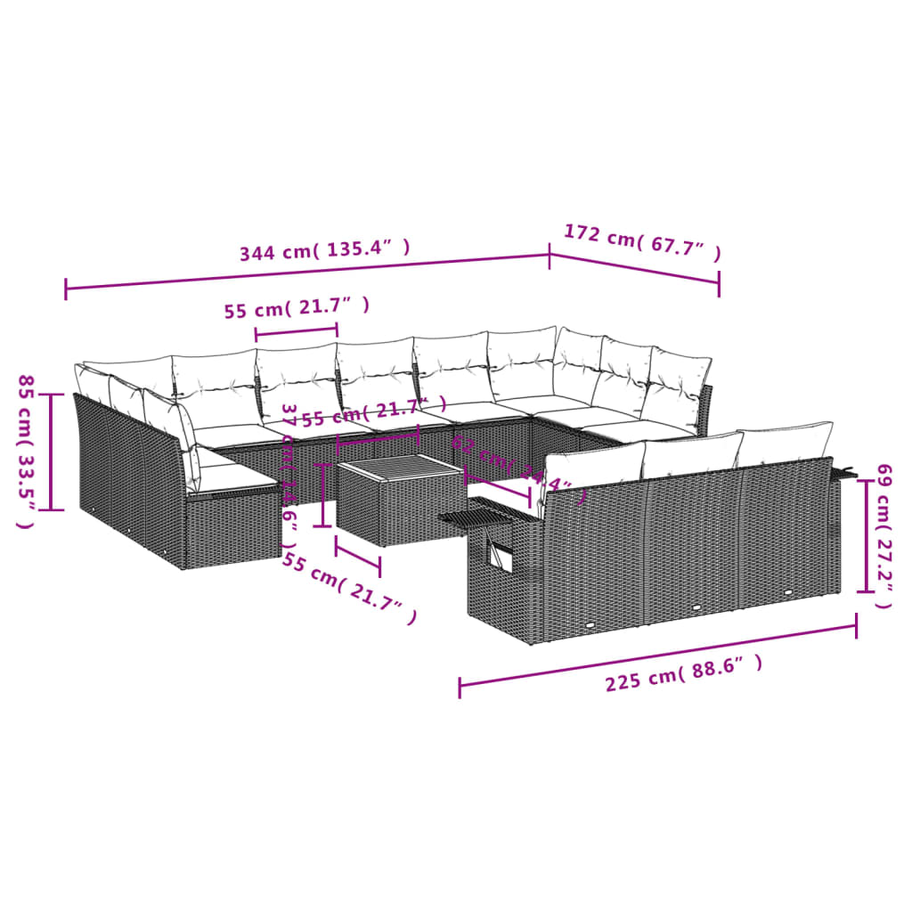 Set Divani da Giardino 14pz con Cuscini in Polyrattan Nerocod mxl 92843