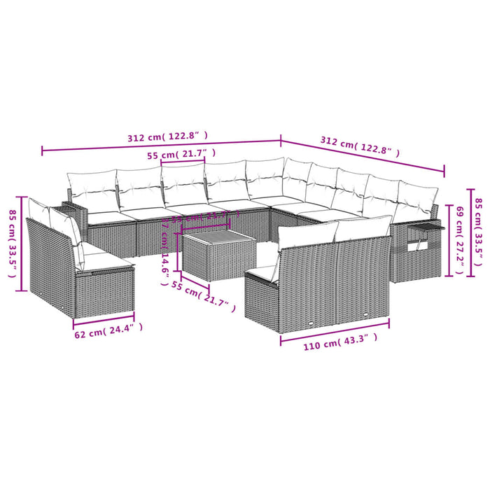 Set Divani da Giardino 14pz con Cuscini in Polyrattan Nerocod mxl 117062