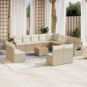 Set Divani da Giardino 14pz con Cuscini in Polyrattan Beige 3257150