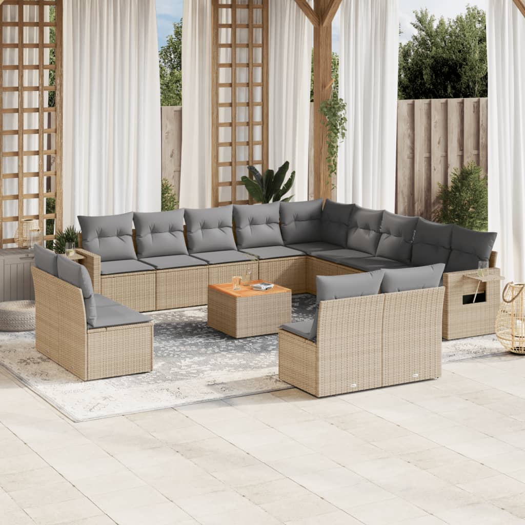 Set Divano da Giardino 14 pz con Cuscini Beige Misto Polyrattan 3257151